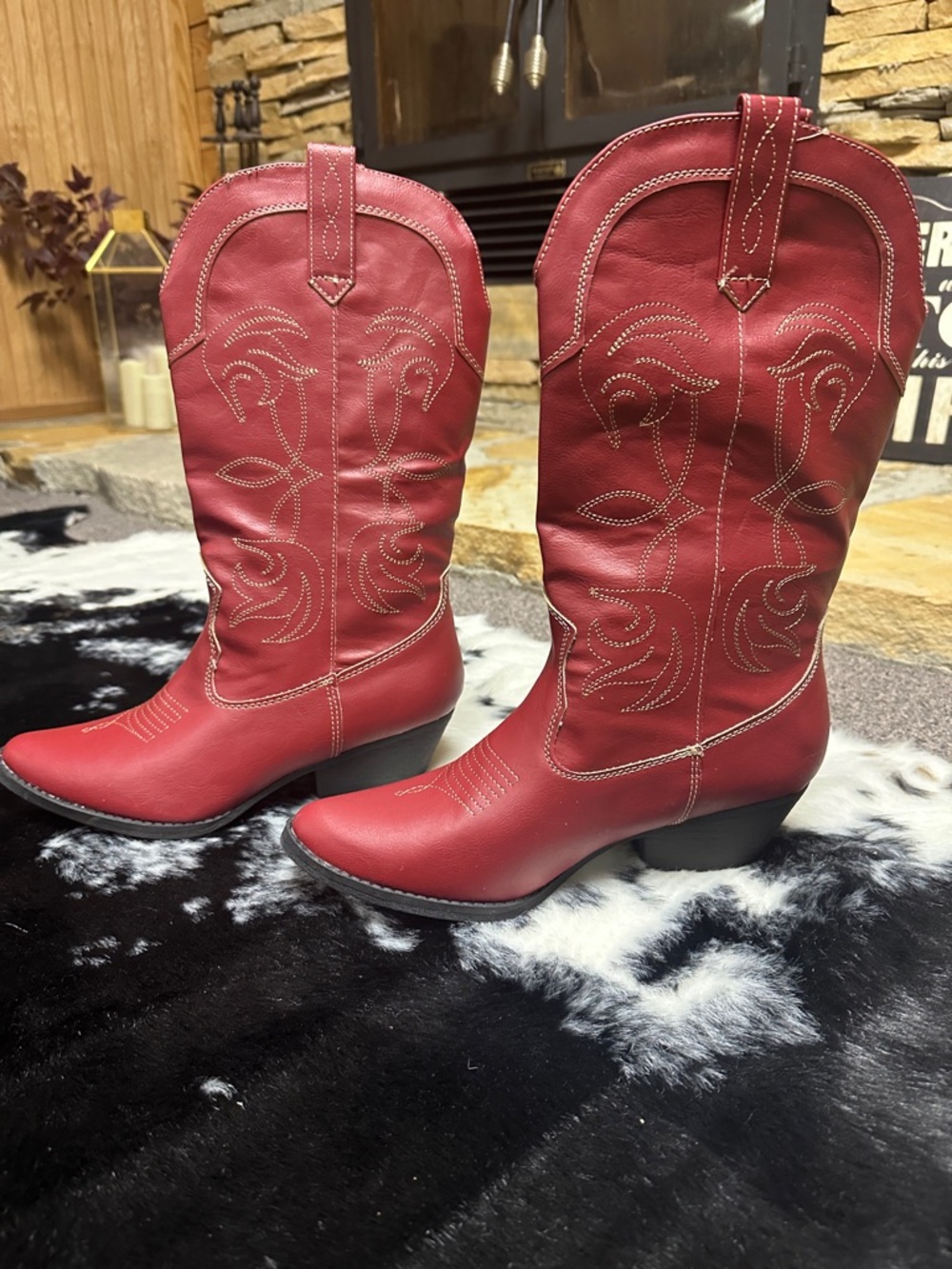 Rampage Red Western Lace-Up Cowgirl Boots